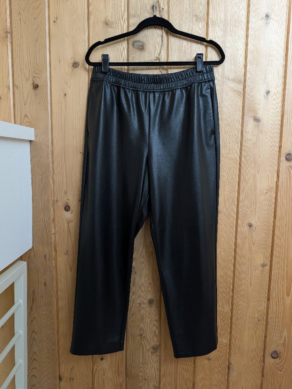 The Reset R Label Faux Leather Jogger Trousers Black Elastic Waist (Large)